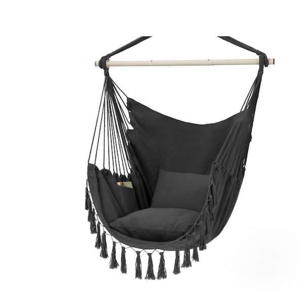 4 ft. Portable Hammock Chair Hanging Rope Swing Hammock with Stand in Gray