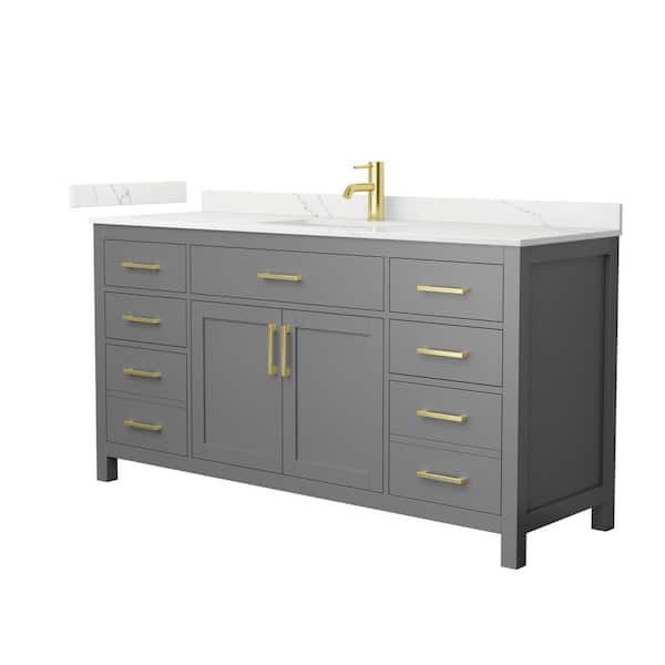 Wyndham Collection Beckett 66 in. Single Freestanding Dark Gray Bath Vanity with Giotto Quartz Top (Assembled)