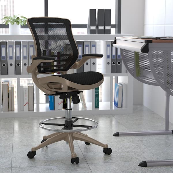Black/Gold Waylon Mid-Back Swivel Office Chair with Adjustable Foot Ring and Armrests, Ergonomic Mesh Executive Chair
