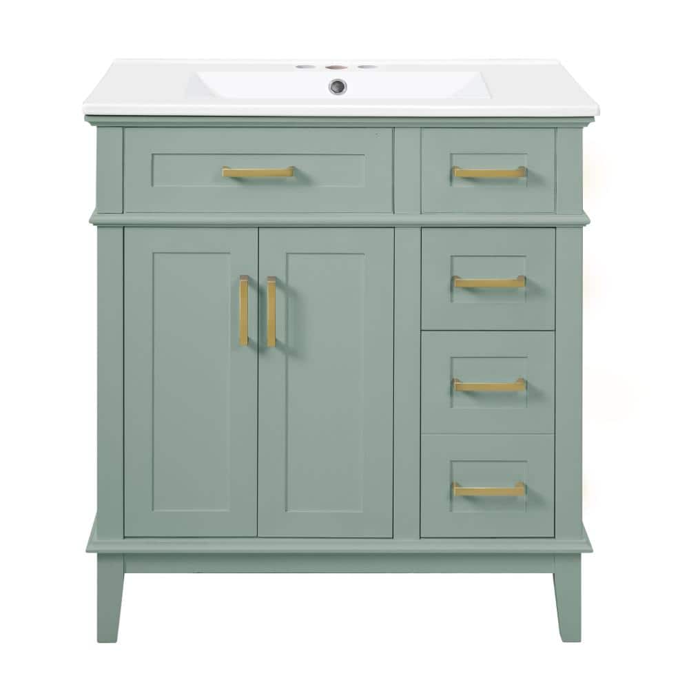 30 in. Freestanding Light Green Bath Vanity with White Ceramic Top Unassembled price history on PriceWatchPro