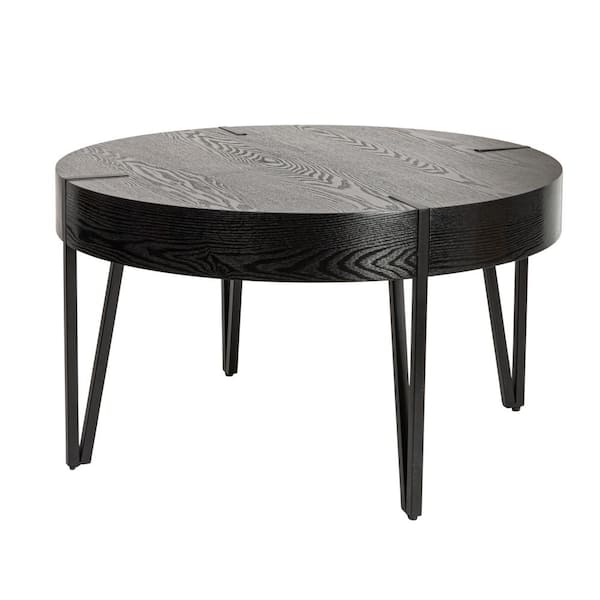 Storied Home 31.7 in. Elegant Black Round Wood Coffee Table with Metal Hairpin Legs