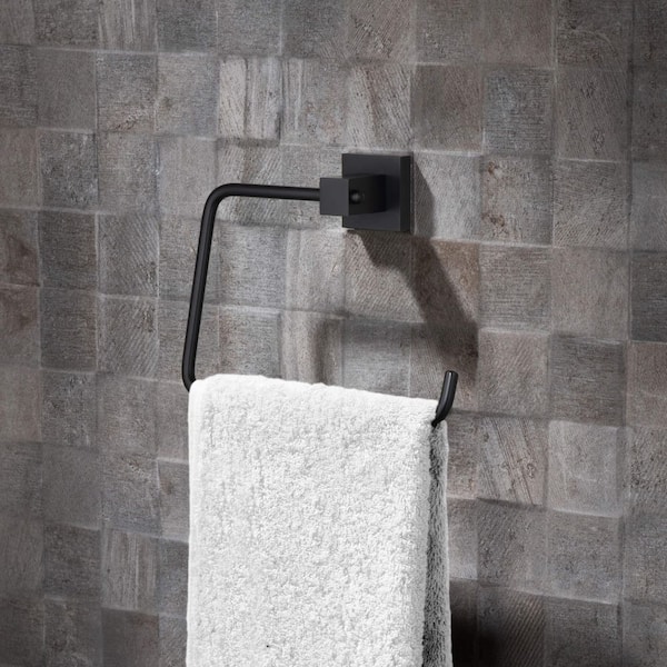 4-Piece Bathroom Hardware Set with Towel/Robe Hook Toilet Paper Holder Towel Ring in Matte Black