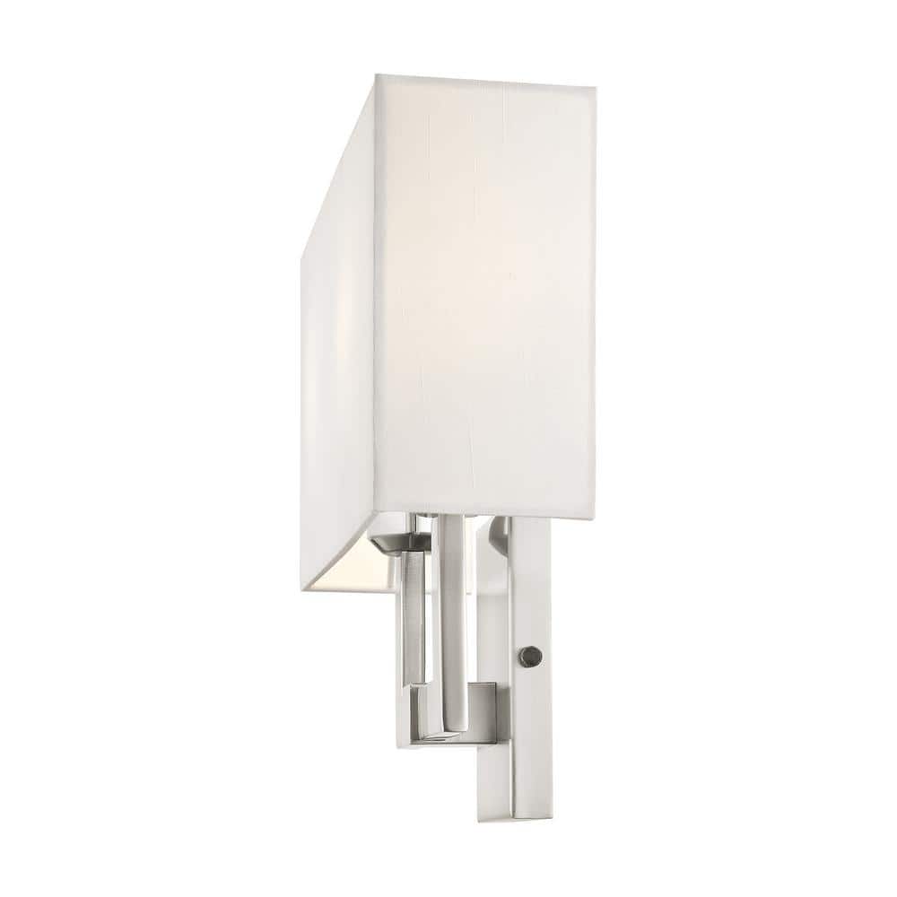 Hollborn Brushed Nickel 2-Light Wall Sconce with Off-White Fabric Shade