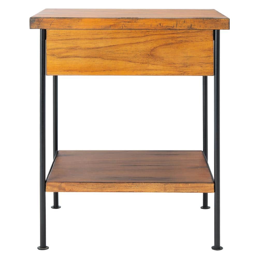 Eris Traditional Brown Wood and Black Metal Accent Table with Storage