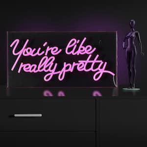 You're Like Really Pretty 19.6 in. x 10.1 in. Contemporary Glam Acrylic Box USB Operated LED Neon Night Light, Pink