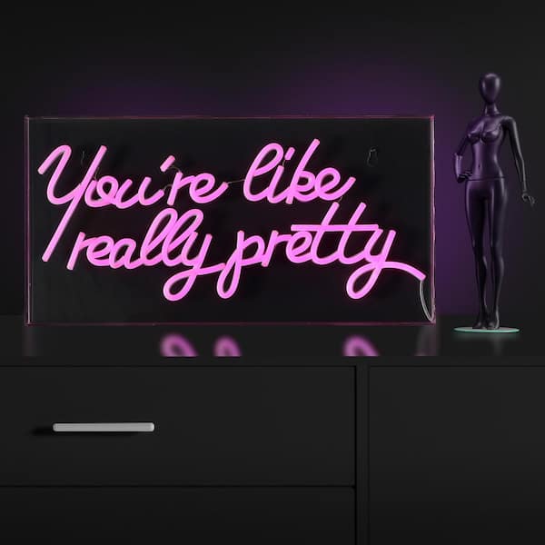 JONATHAN Y You're Like Really Pretty 19.6 in. x 10.1 in. Contemporary Glam Acrylic Box USB Operated LED Neon Night Light, Pink