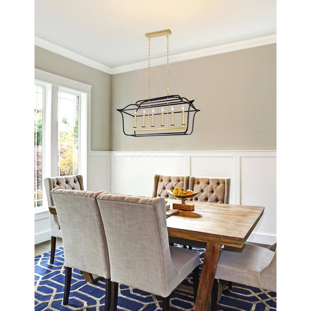 Black and Gold 6-Light Island Chandelier with Adjustable Chain