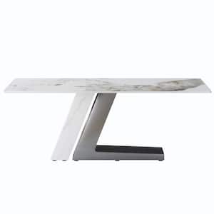 78.74 in. Modern Pandora Rectangular Sintered Stone Tabletop Kitchen Dining Table with Gray Pedestal Legs (8 Seats)