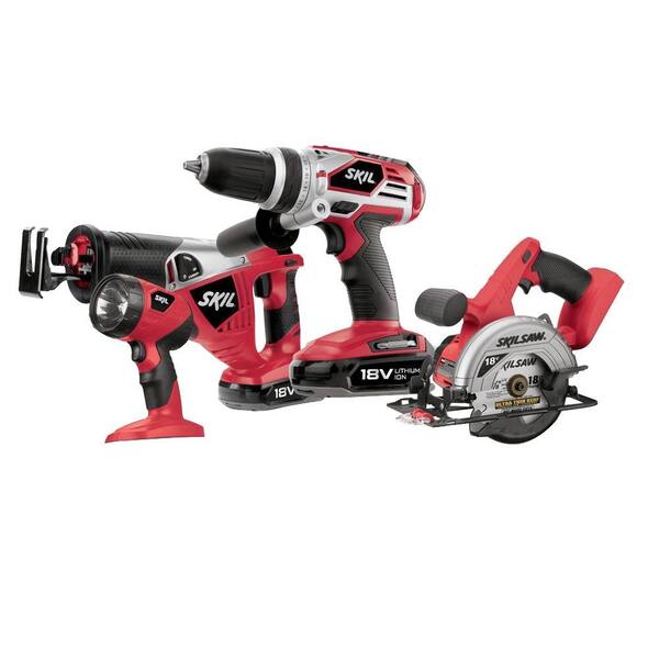 Skil 18-Volt Lithium-Ion Cordless Combo Kit with Circular Saw, Drill/Driver, Reciprocating Saw, and Worklight (4-Tool)