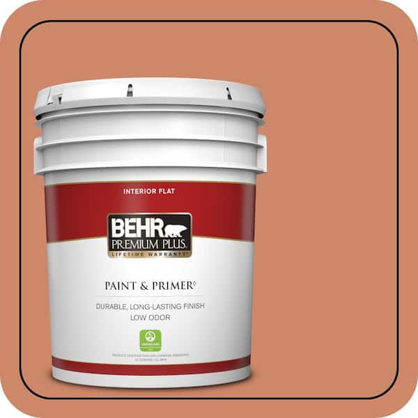 BEHR PREMIUM PLUS 5 gal. #230D-5 Aztec Brick Flat Low Odor Interior Paint & Primer