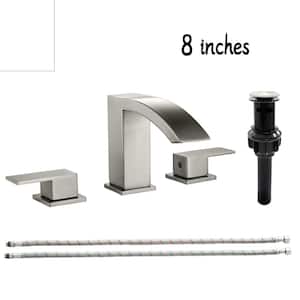 Dowell 8 in. Waterfall Widespread 2-Handle Bathroom Faucet With Pop-up Drain Assembly in Spot Resist Brushed Nickel
