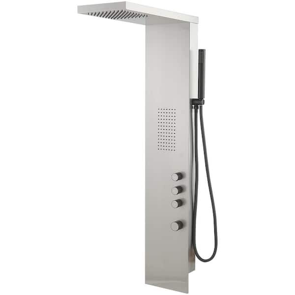 3-in-1 1-Jet Wall-Mounted Stainless Steel Shower Panel System with Rainfall Head in Brushed Nickel