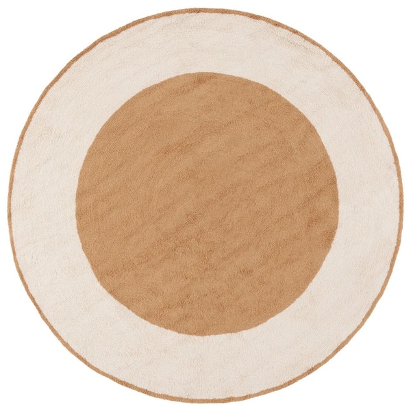 SAFAVIEH Easy Care Ivory/Light Brown 6 ft. x 6 ft. Ivory/Light Brown 2-Tone Solid Round Area Rug