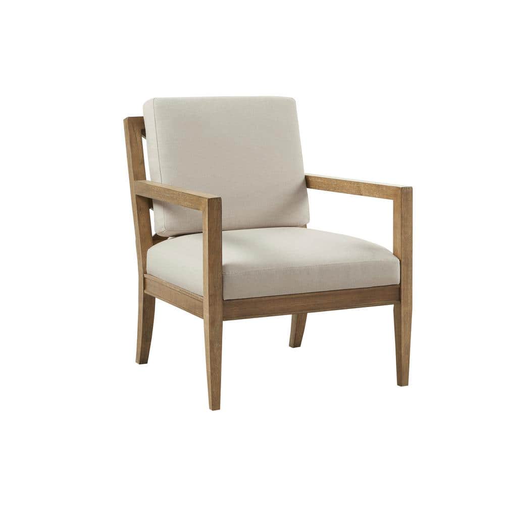 Ivory Upholstered Accent Chair with Medium Wood Frame