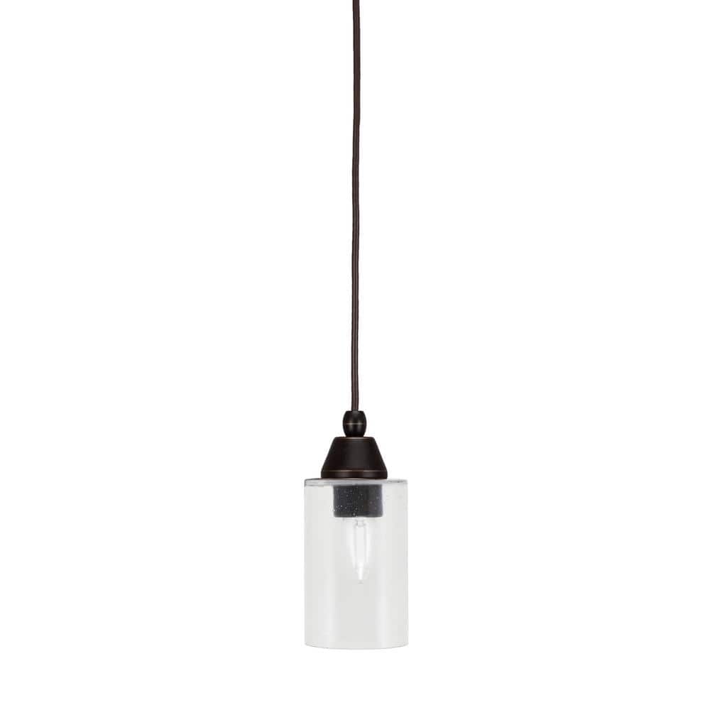Bryson 4 in. 1-Light Dark Granite Cord Pendant Light with 4 in. Clear Bubbl