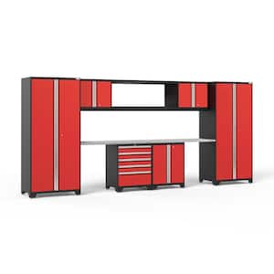 Pro Series 184 in. W x 84.75 in. H x 24 in. D 18-Gauge Steel Garage Cabinet Set in Red (9-Piece)
