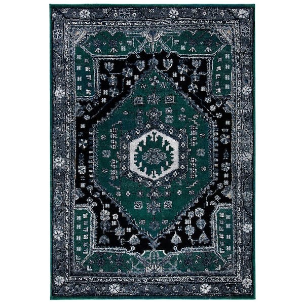 Vintage Hamadan Green/Black 5 ft. x 8 ft. Border Floral Area Rug