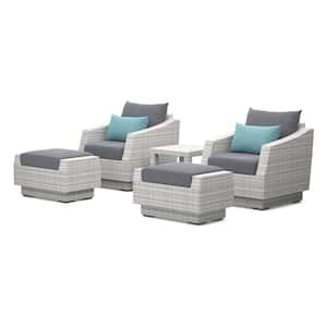 Cannes 5-Piece All Weather Wicker Patio Club Chair and Ottoman Conversation Set with Gray Cushions