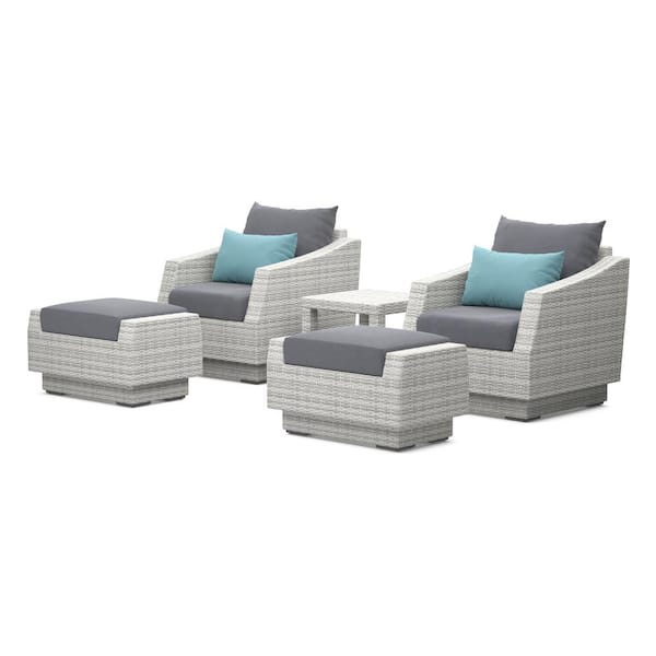 RST BRANDS Cannes 5-Piece All Weather Wicker Patio Club Chair and Ottoman Conversation Set with Gray Cushions