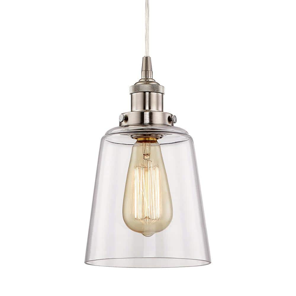 6 in. Satin Nickel Mini Pendant with Clear Glass Shade