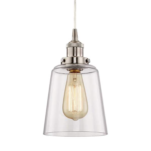 Home Decorators Collection 6 in. Satin Nickel Mini Pendant with Clear Glass Shade