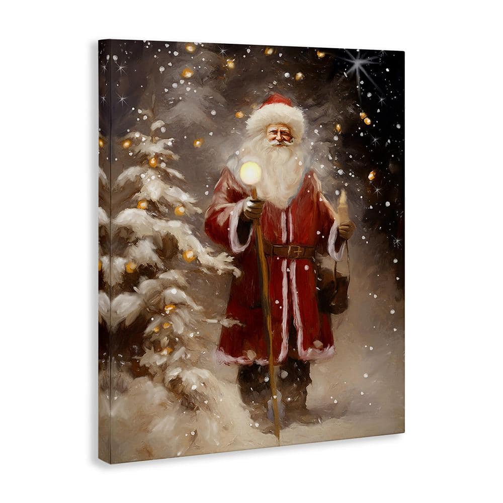 Santa in Snowy Night Scene Christmas Canvas Wall Art