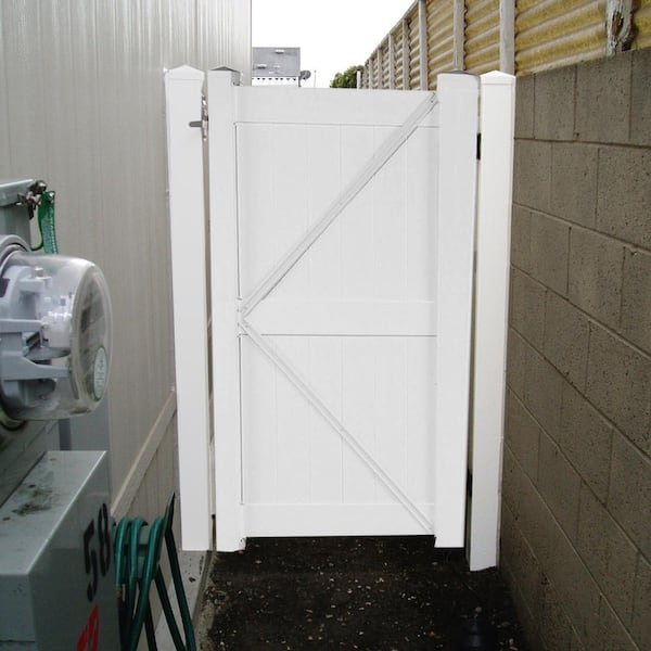 Weatherables Augusta 3.7 ft. W x 8 ft. H White Vinyl Privacy Fence Gate Kit