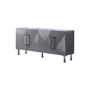 Hyrum 65 in. Gray High Gloss with Gold Accent Modern-Sideboard