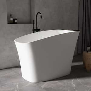 51 in. x 29 in. Stone Resin Solid Surface Flatbottom Freestanding Japanese Soaking Bathtub in White with Seat