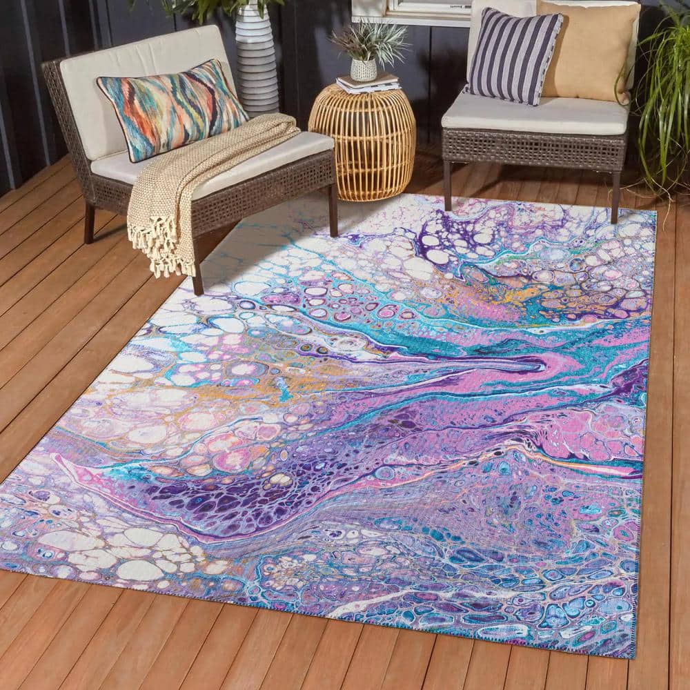 Periwinkle Abstract Chenille 8' x 10' Washable Area Rug
