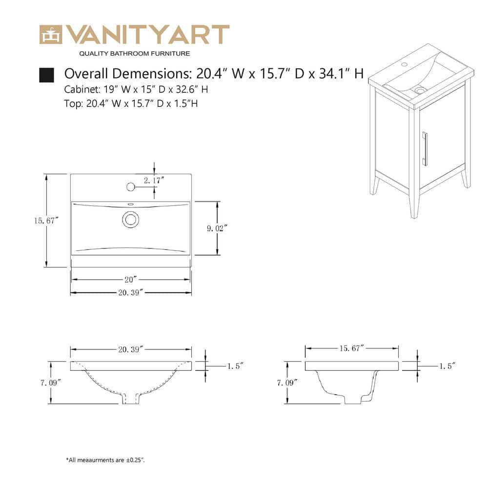 White and Golden Brushed Single Bathroom Vanity with Ceramic Top