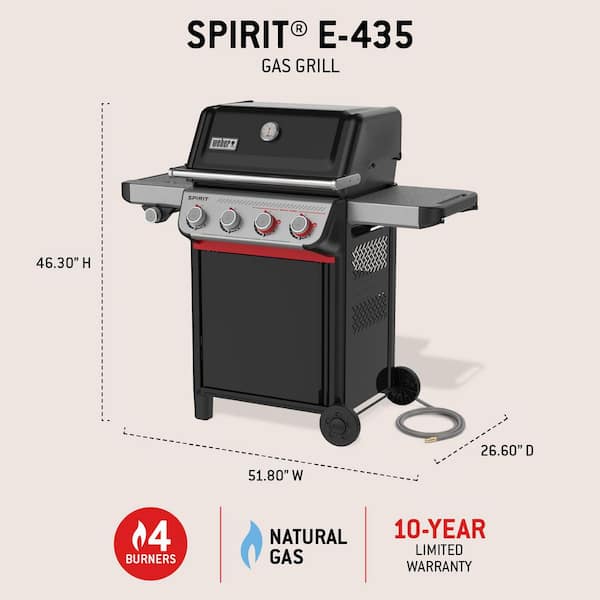 Weber Spirit E-435 4-Burner Natural Gas Grill in Black with Side