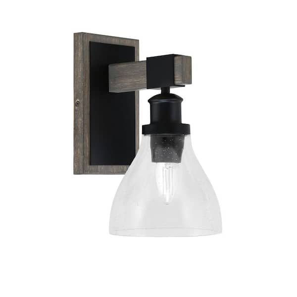 Unbranded Richmond 6.25 in. 1-Light Matte Black and Painted Distressed Wood-look Metal Wall Sconce with Standard Shade