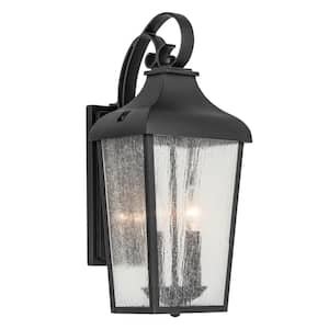 forestdale 18.5 in. 2-Light Textured Black Outdoor Hardwired Wall Lantern Sconce with No Bulbs Included (1-Pack)
