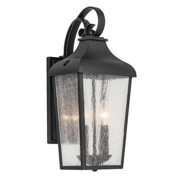 KICHLER forestdale 18.5 in. 2-Light Textured Black Outdoor Hardwired Wall Lantern Sconce with No Bulbs Included (1-Pack)