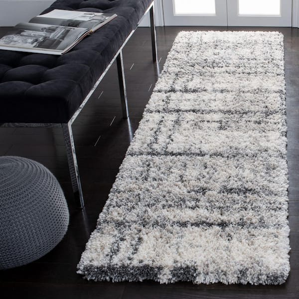 Fontana Shag 2 ft. x 6 ft. Ivory/Gray Abstract Runner Rug