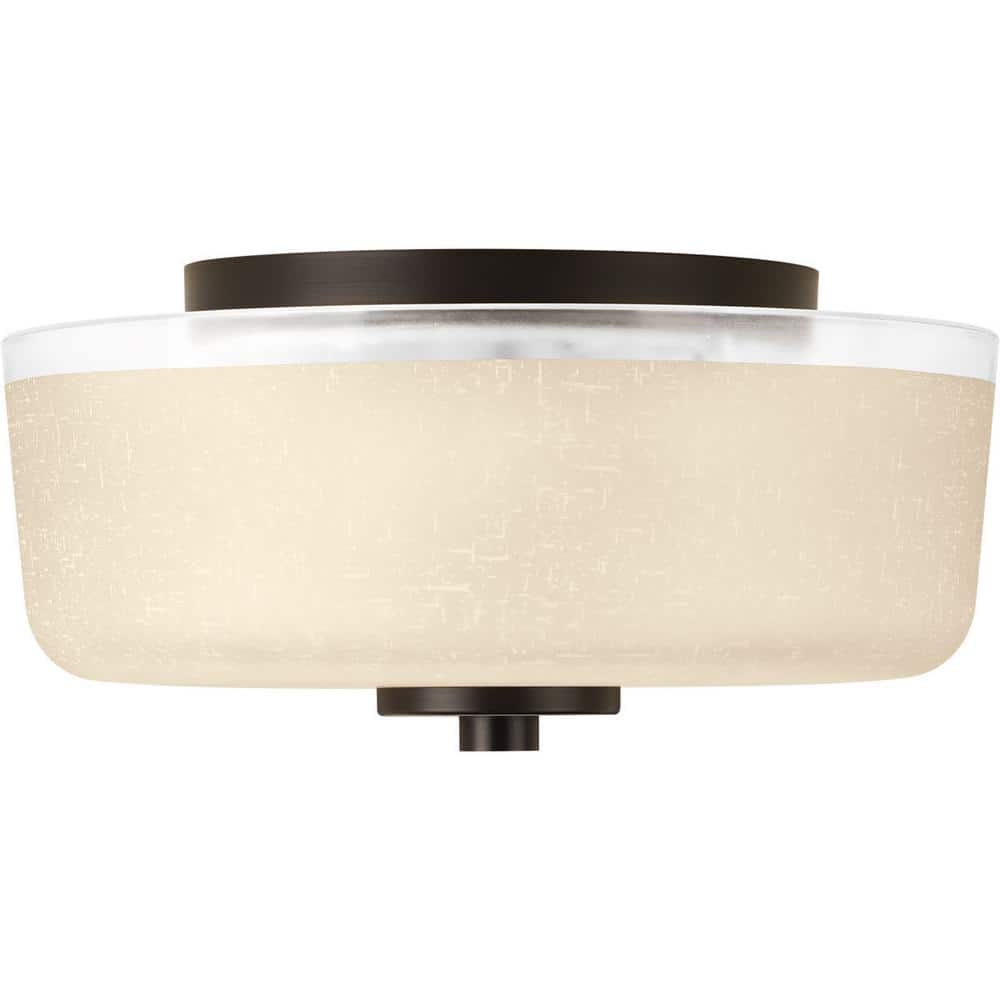 Antique Bronze 12.25" Flush Mount with Etched Umber Glass