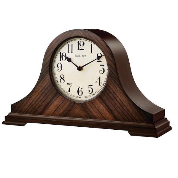 Bulova 9 in. H x 15.25 in W Walnut Traditional Table Clock with Hardwood Case