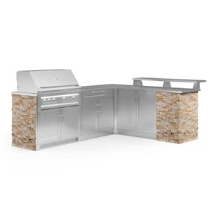 Signature Series 104.21 in. x 34.6 in. x 45.65 in. Natural Gas Outdoor Kitchen 8 Piece L Shape Cabinet Set with Grill