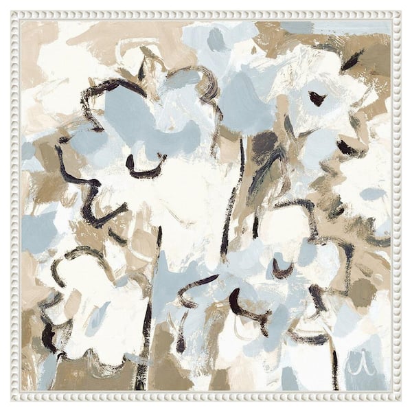 Amanti Art "Light Blue Floral" by Vas Athas 1-Piece Floater Frame Giclee Abstract Canvas Art Print 22 in. x 22 in.