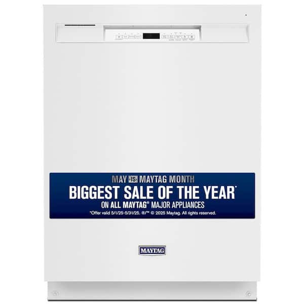 Maytag 24 in. White Front Control Built-In Tall Tub Dishwasher with Stainless Steel Tub and Dual Power Filtration, 50 dBA