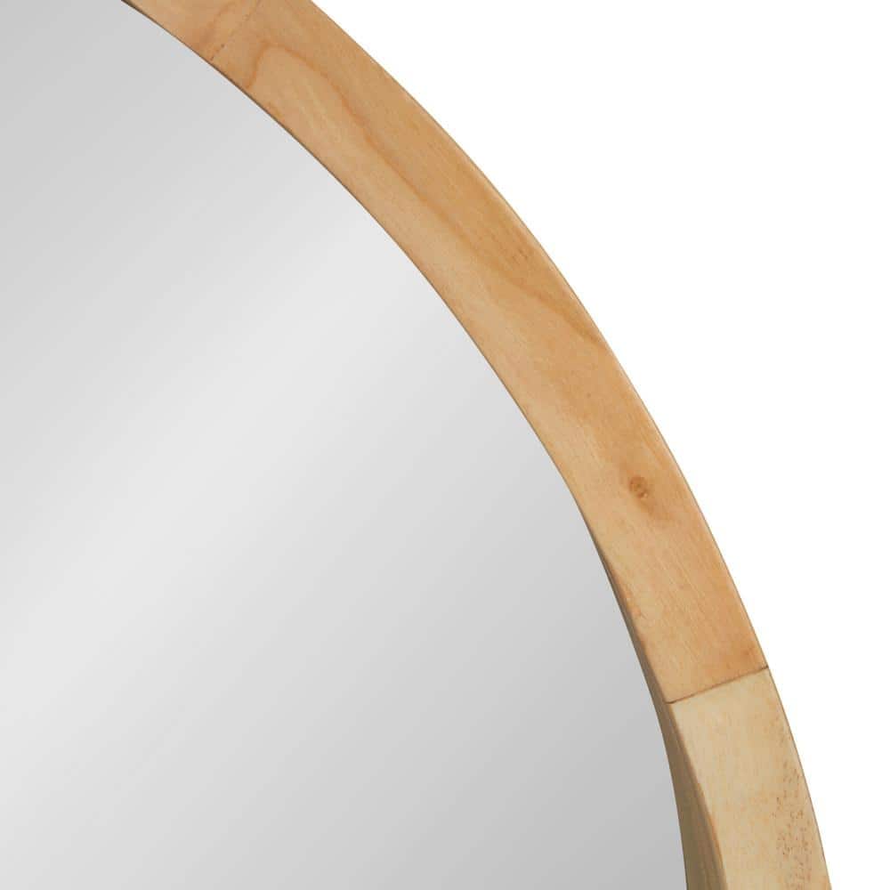 Natural Finish Round Wood Frame Wall Mirror, 22 Inch