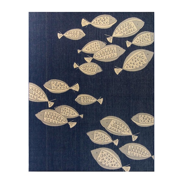 Gertmenian Paseo Loutro School of Fish Navy/Grain 5 ft. x 7 ft. Indoor/Outdoor Area Rug