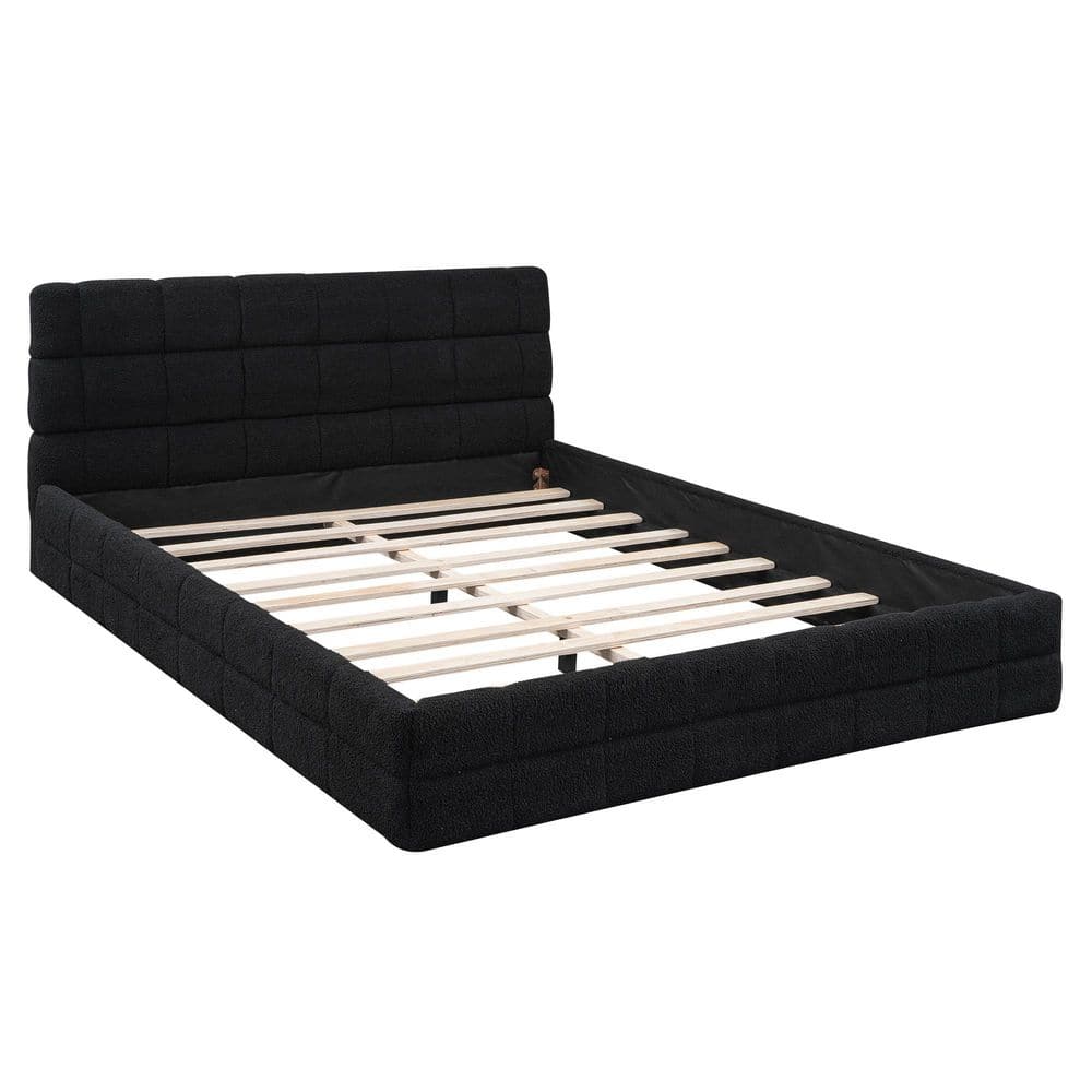 Black Wood Frame Queen Size Upholstered Platform Bed - thumbnail 5