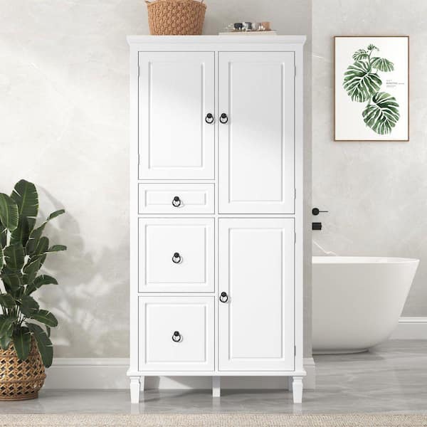 30.6 in. W x 15 in. D x 61.7 in. H White Linen Cabinet with