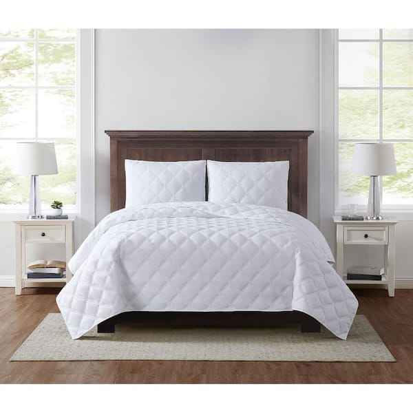 Truly Soft Everyday 3D Puff 3-Piece Quilted White Full/Queen Quilt Set