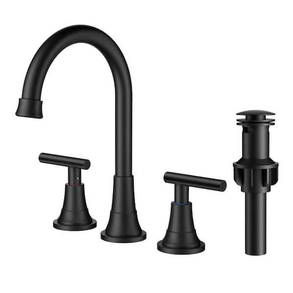 FURUISI 8 in. Widespread Double Handle Bathroom Faucet with High Arch Gooseneck in Black