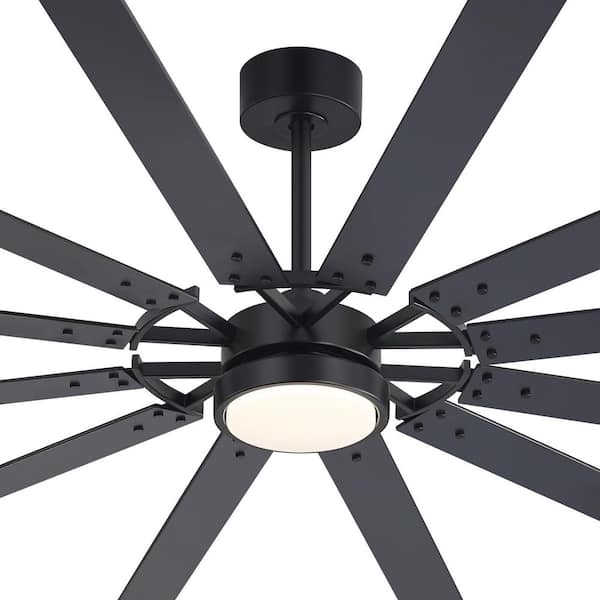Parvez 80 in. Black Standard Covered Outdoor Ceiling Fan with LED Light, Downrod, Black/Brown Blade and Remote Included