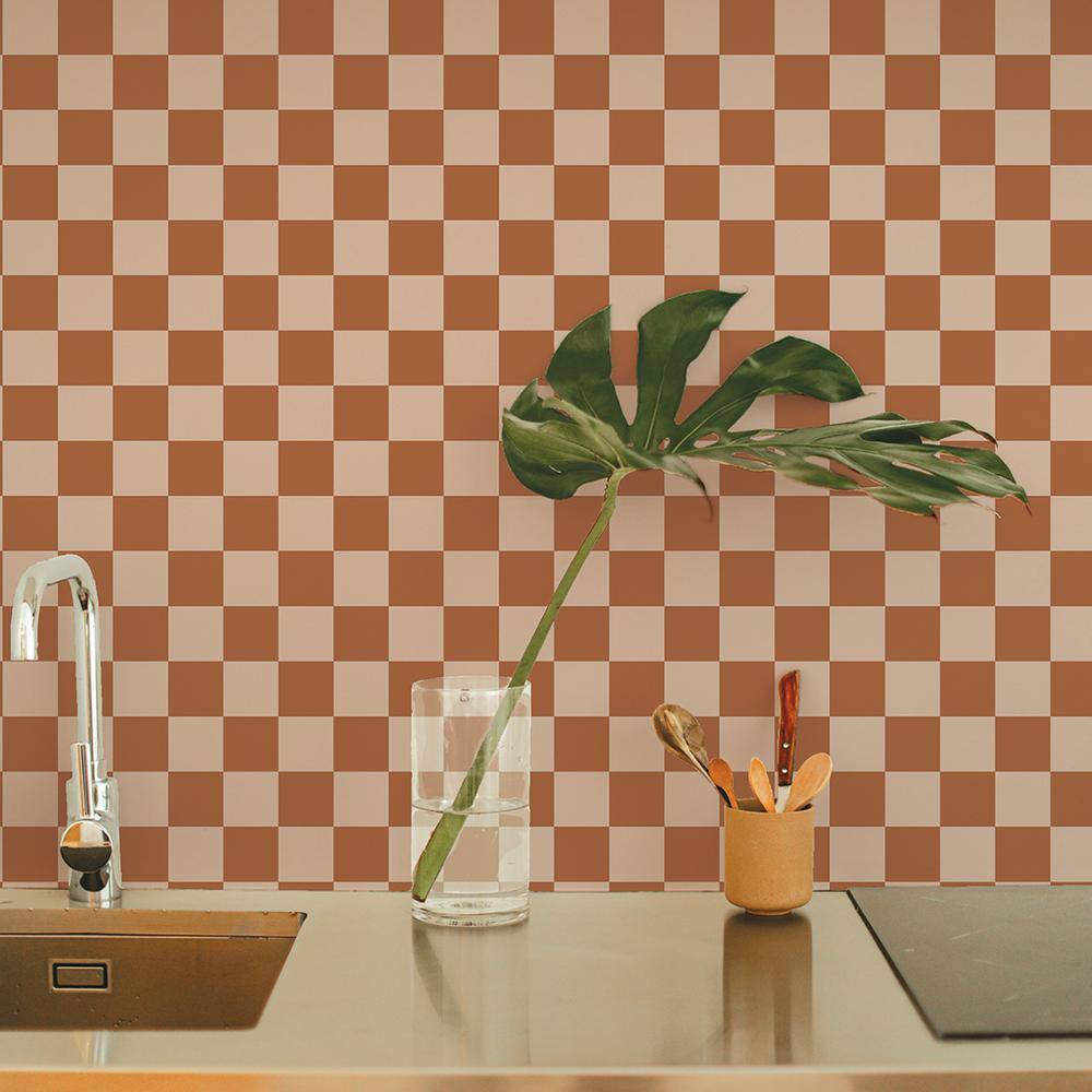 Retro Blush Checkered Peel and Stick Vinyl Wallpaper