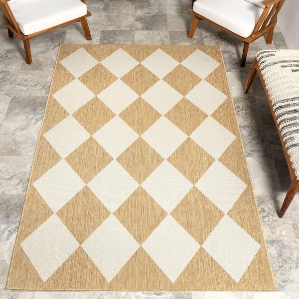 Adelaide Harlequin Tan 10 ft. x 12 ft. Outdoor Area Rug